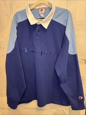 Champion Men’s Rugby Pullover in Navy, Light Blue & White N0708